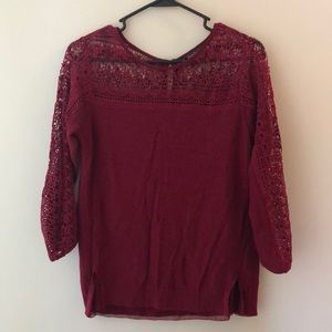 Lucky brand red shirt with crochet top